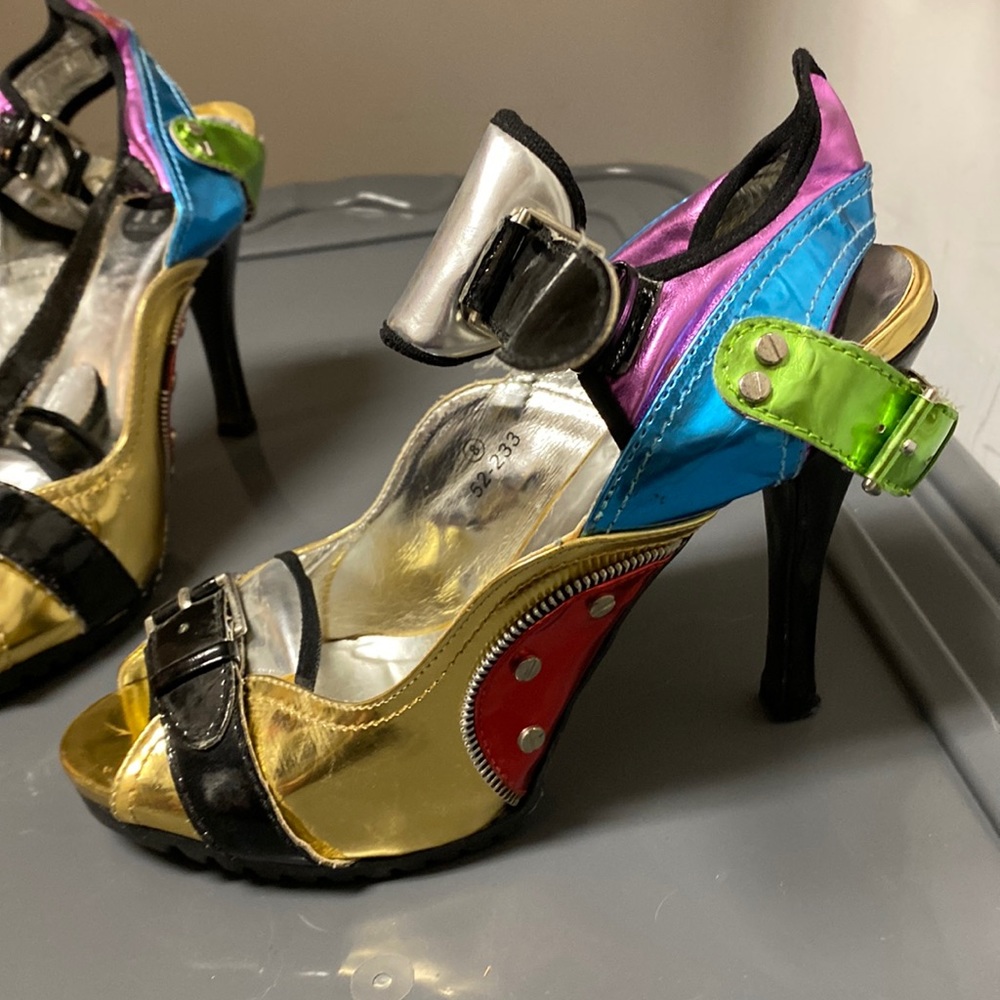 Wild metallic heels .. only tired on inside